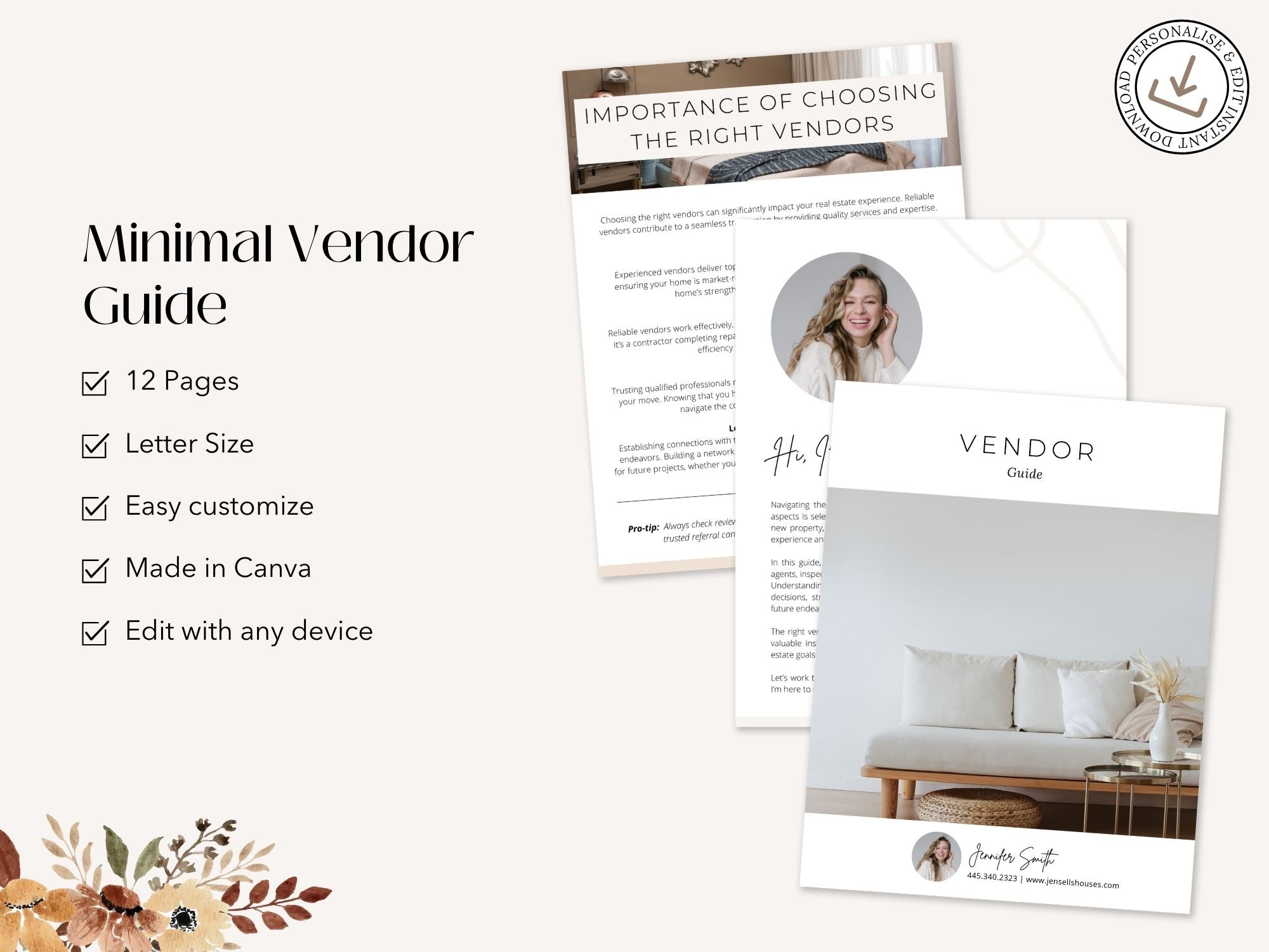 Minimal Vendor Guide template for real estate agents featuring trusted local service providers and vendors.