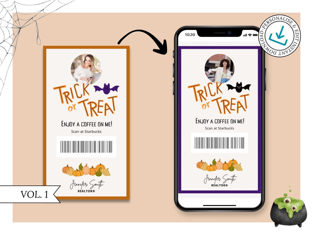 Real Estate Textable Halloween Coffee Gift Card - Innovative and festive gift card for expressing appreciation and sending warm wishes during the Halloween season, all with the convenience of a textable format.