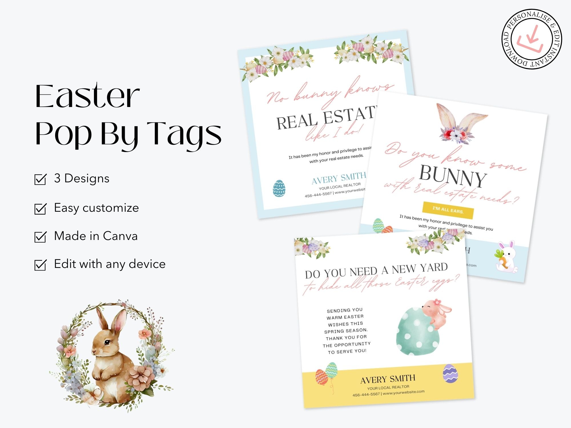 Easter Pop By Tags Bundle - Vibrant and festive pop-by tags for personalized real estate marketing during the Easter season.