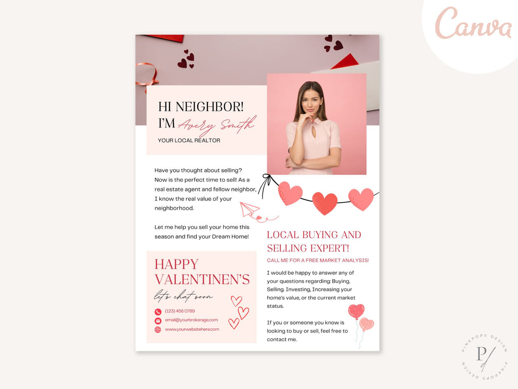 Valentine Hello Neighbor Flyer - Charming real estate flyer with a heartwarming design for local outreach.