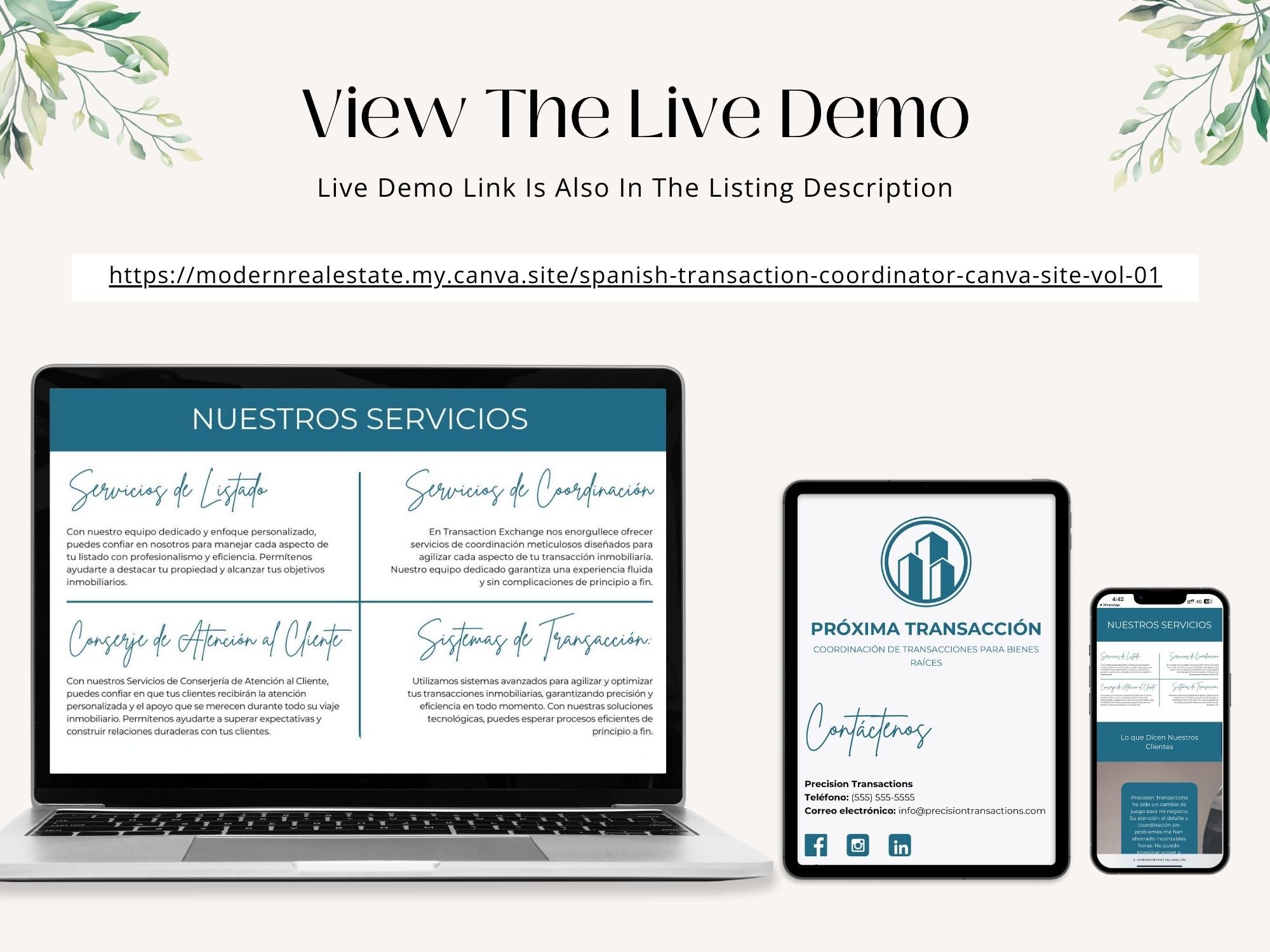  Spanish Transaction Coordinator Canva Site Vol 01- Efficient site template for managing real  estate transactions.