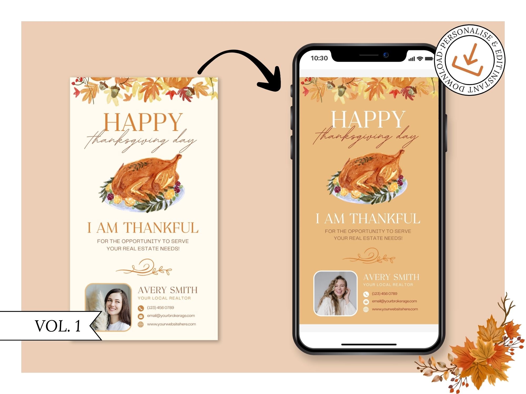 Real Estate Thanksgiving Digital Card Vol 01 - Beautifully designed digital card for expressing gratitude and fostering client connections in the spirit of the Thanksgiving holiday season.