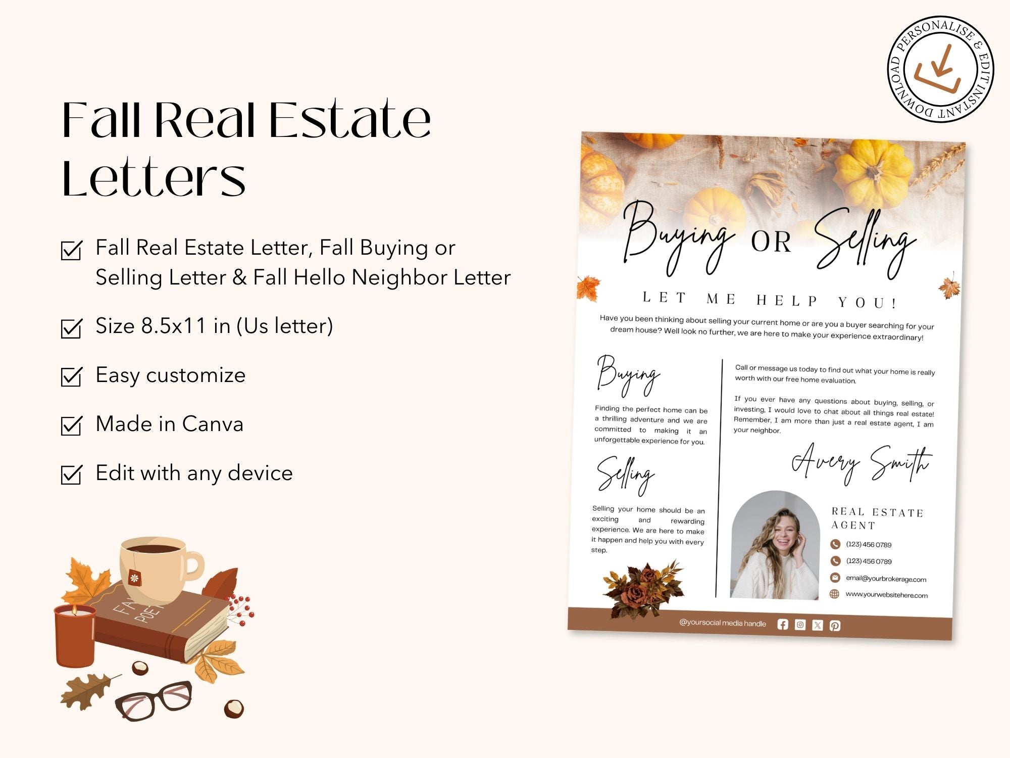 Fall Real Estate Letters Vol 02 with autumn-themed designs for seasonal client outreach.