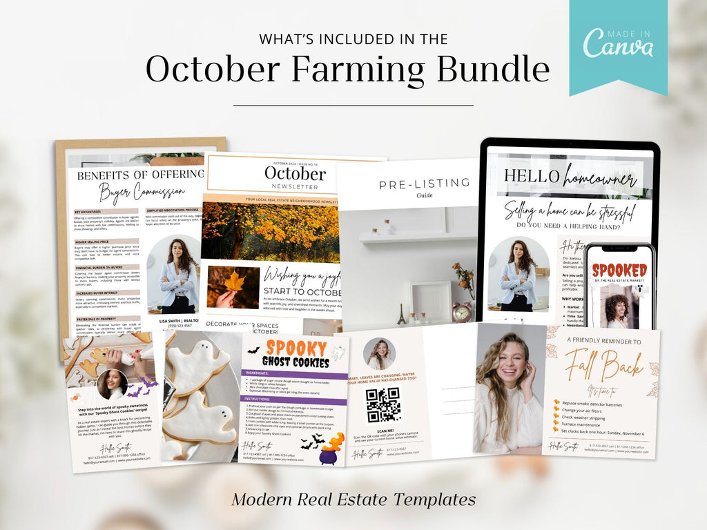 October Farming Bundle with real estate marketing templates for community engagement and outreach.