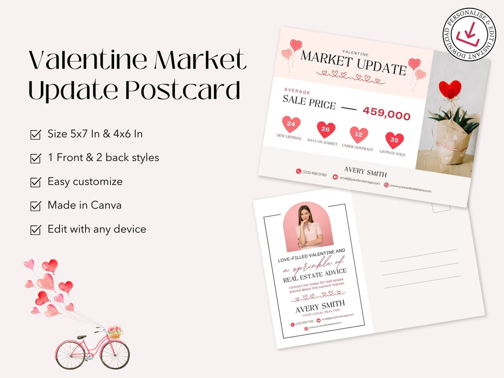 Valentine Market Update Postcard - Professionally designed real estate postcard combining market insights with a touch of Valentine's Day charm.