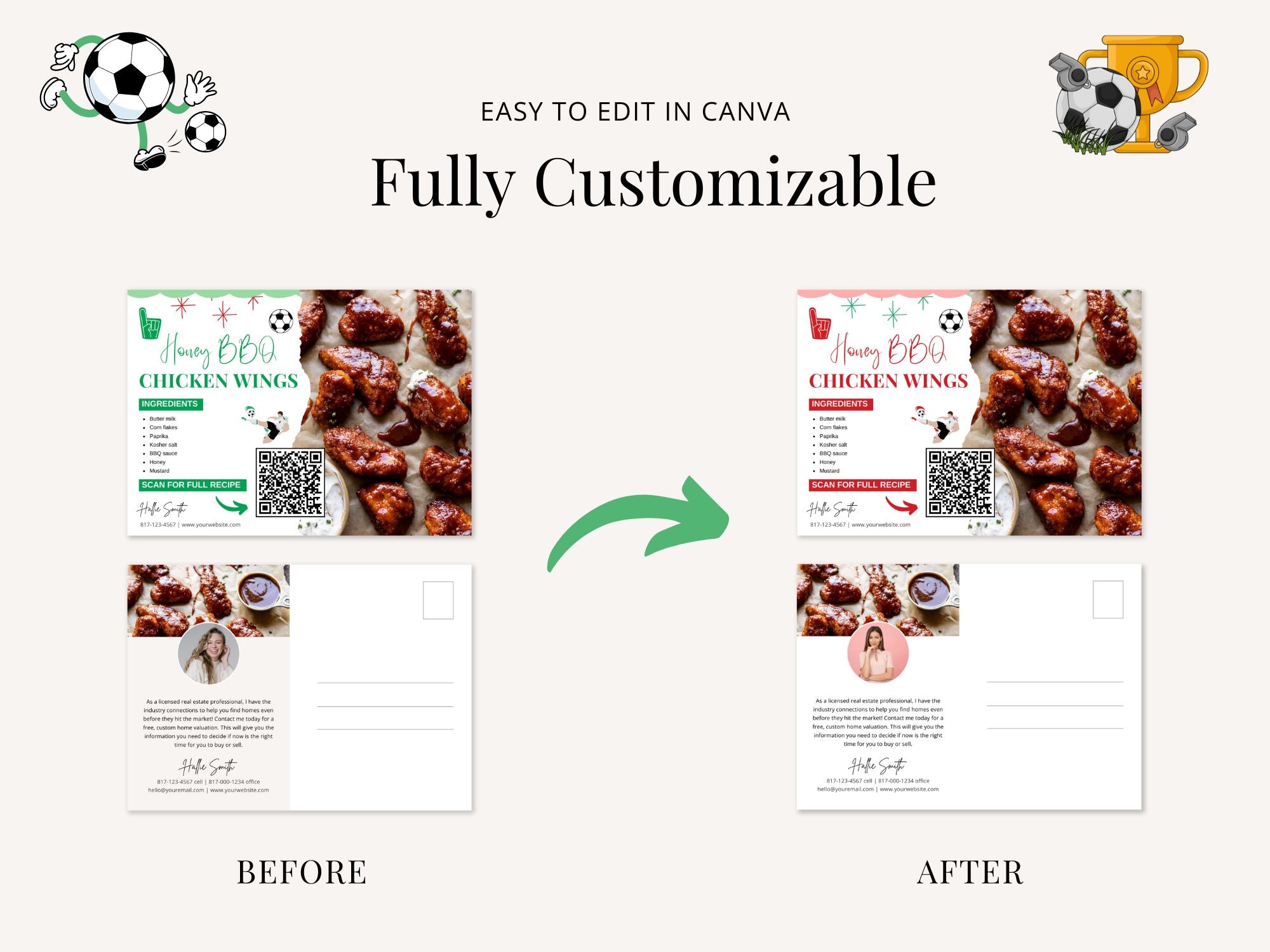Football Season Real Estate Recipe Postcards - Themed postcards with delicious recipes and real estate tips.