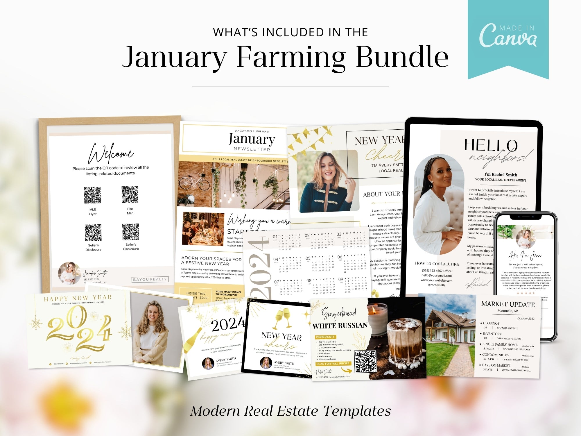 January Farming Bundle - Comprehensive real estate marketing materials for effective neighborhood farming in January.