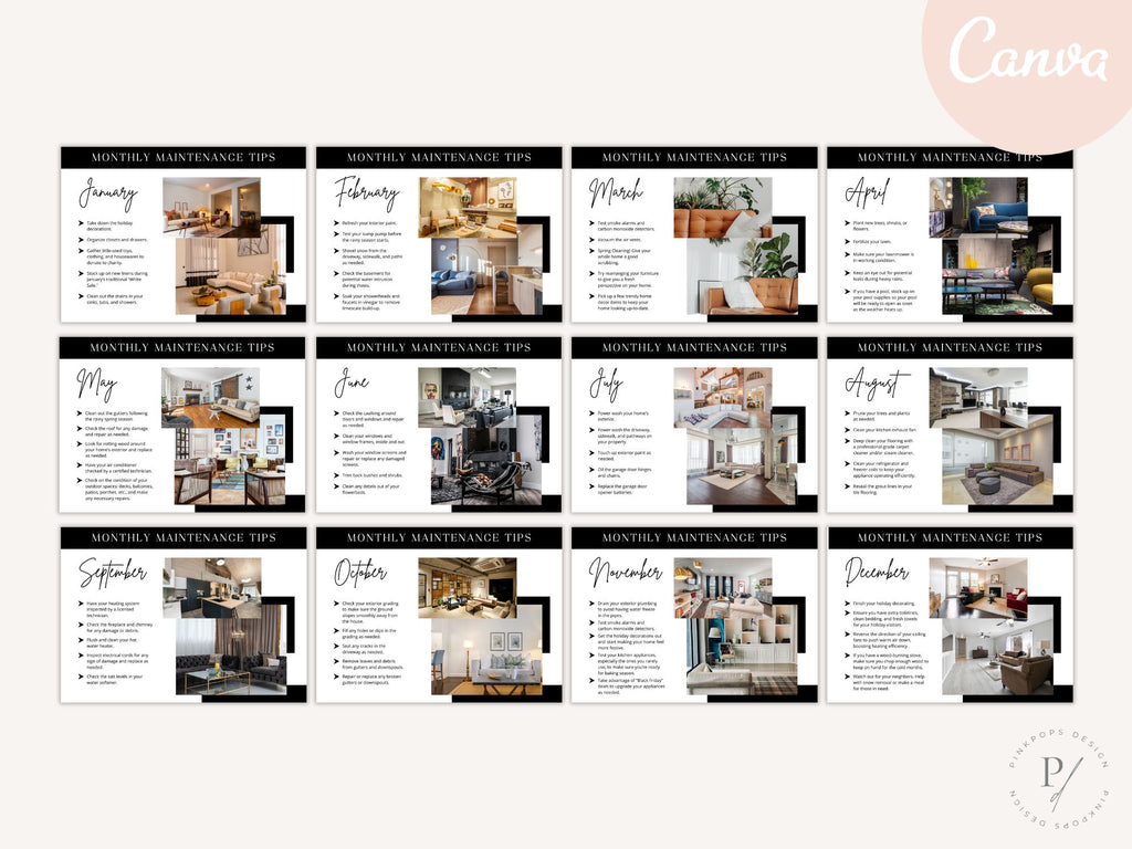 Monthly Maintenance Tips Postcards - Beautifully designed postcards offering valuable home maintenance advice.