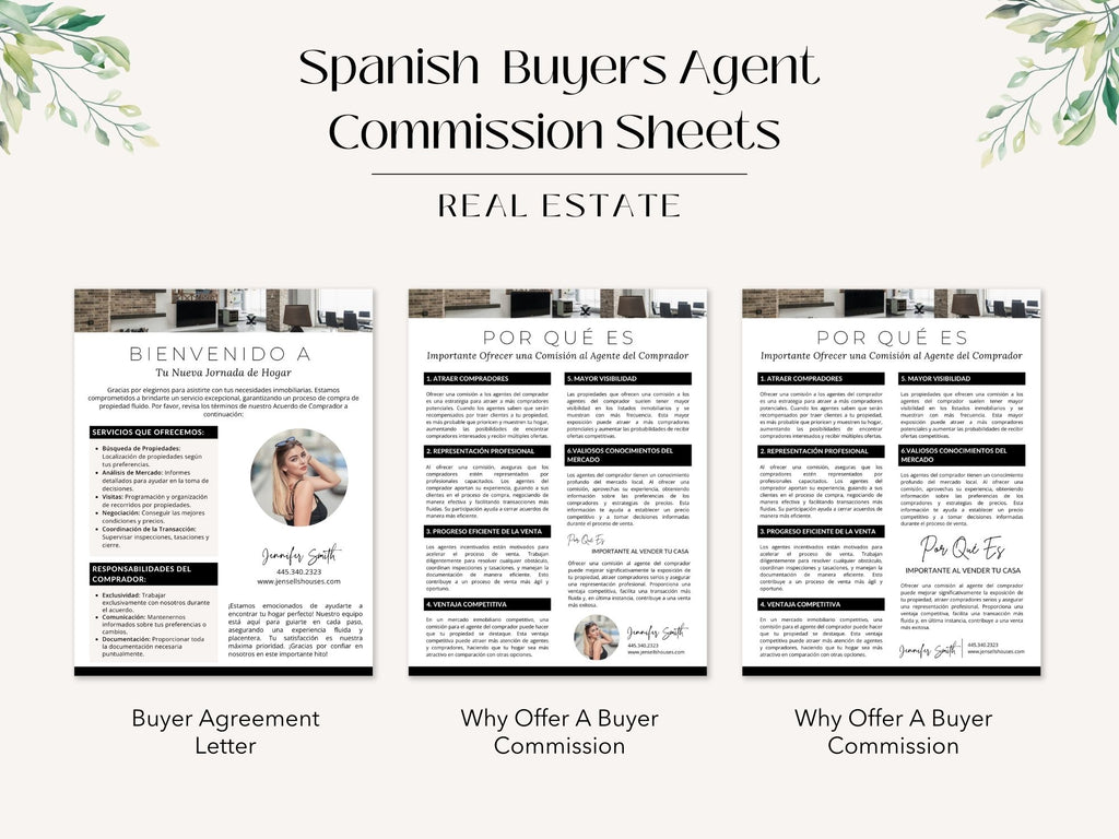Spanish Buyer Agent Commission Sheets Vol 02 - Real estate commission and representation
sheets in Spanish for agents and clients.