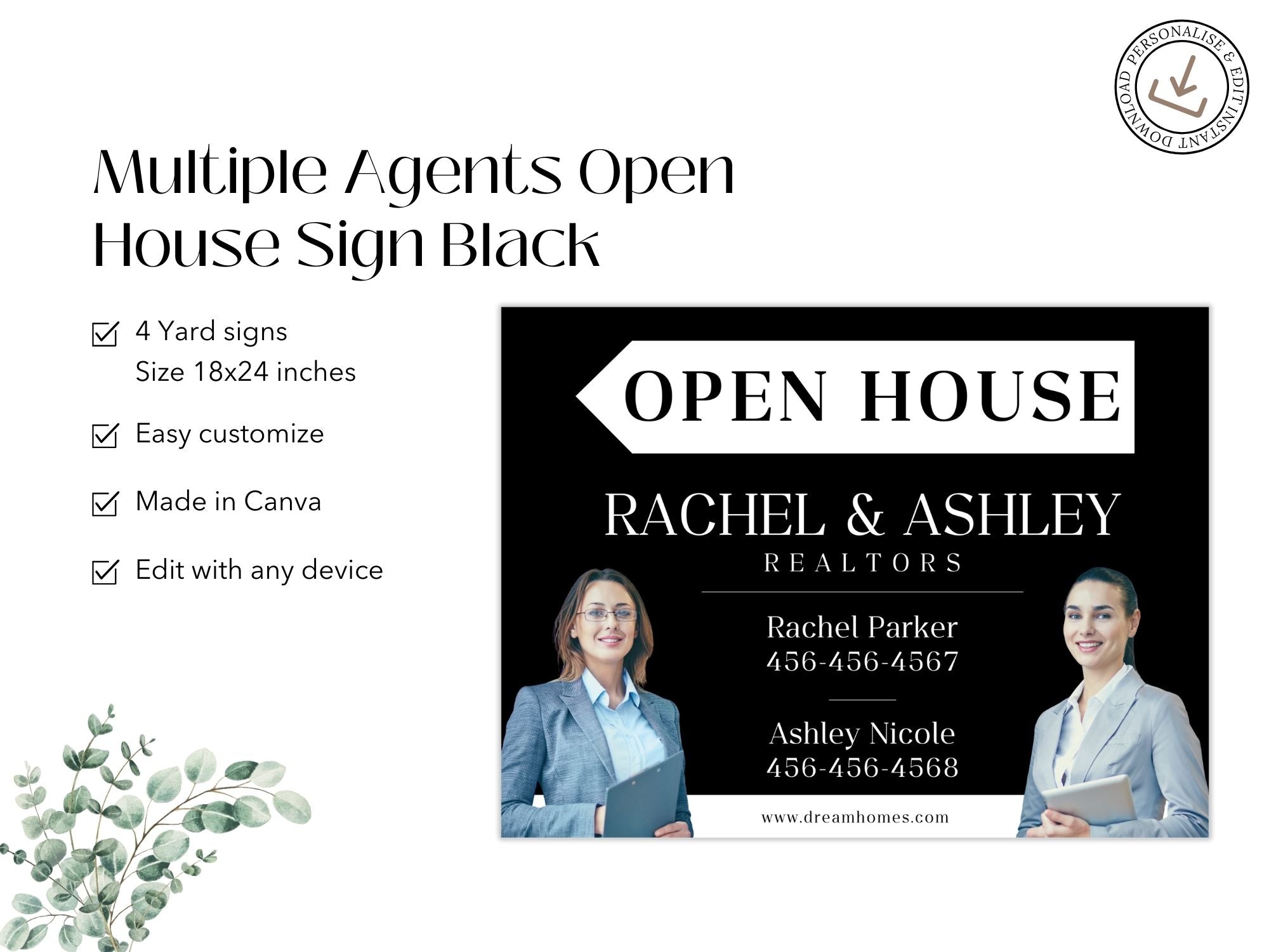 Black Multiple Agents Open House Sign (18 x 24)- Sleek and durable sign for promoting open  houses with multiple agents.