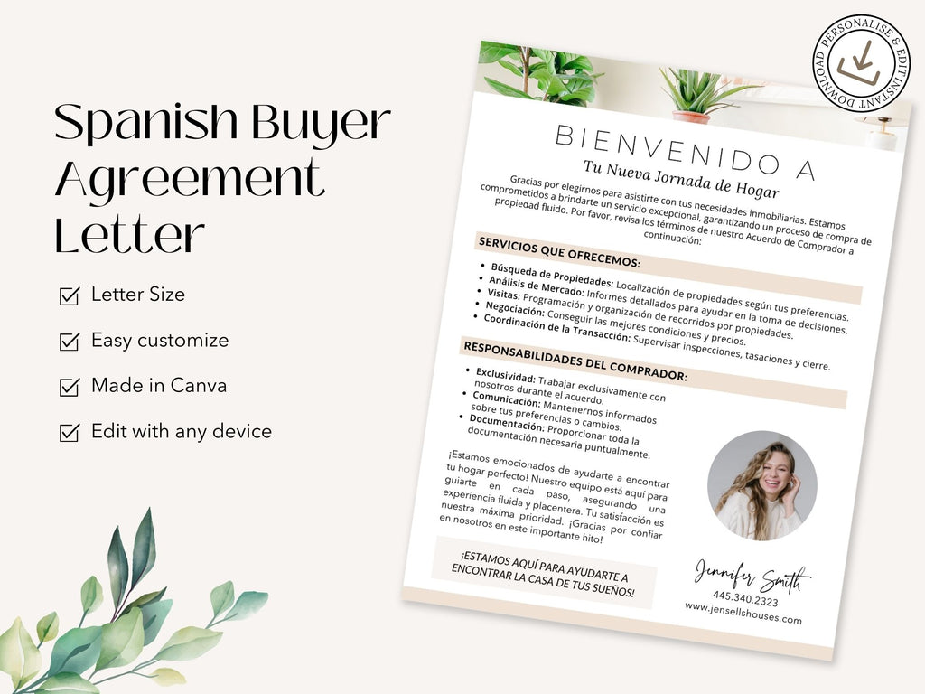 Spanish Buyer Agreement Letter Vol 01 - A comprehensive buyer agreement guide in Spanish
for real estate agents and clients.