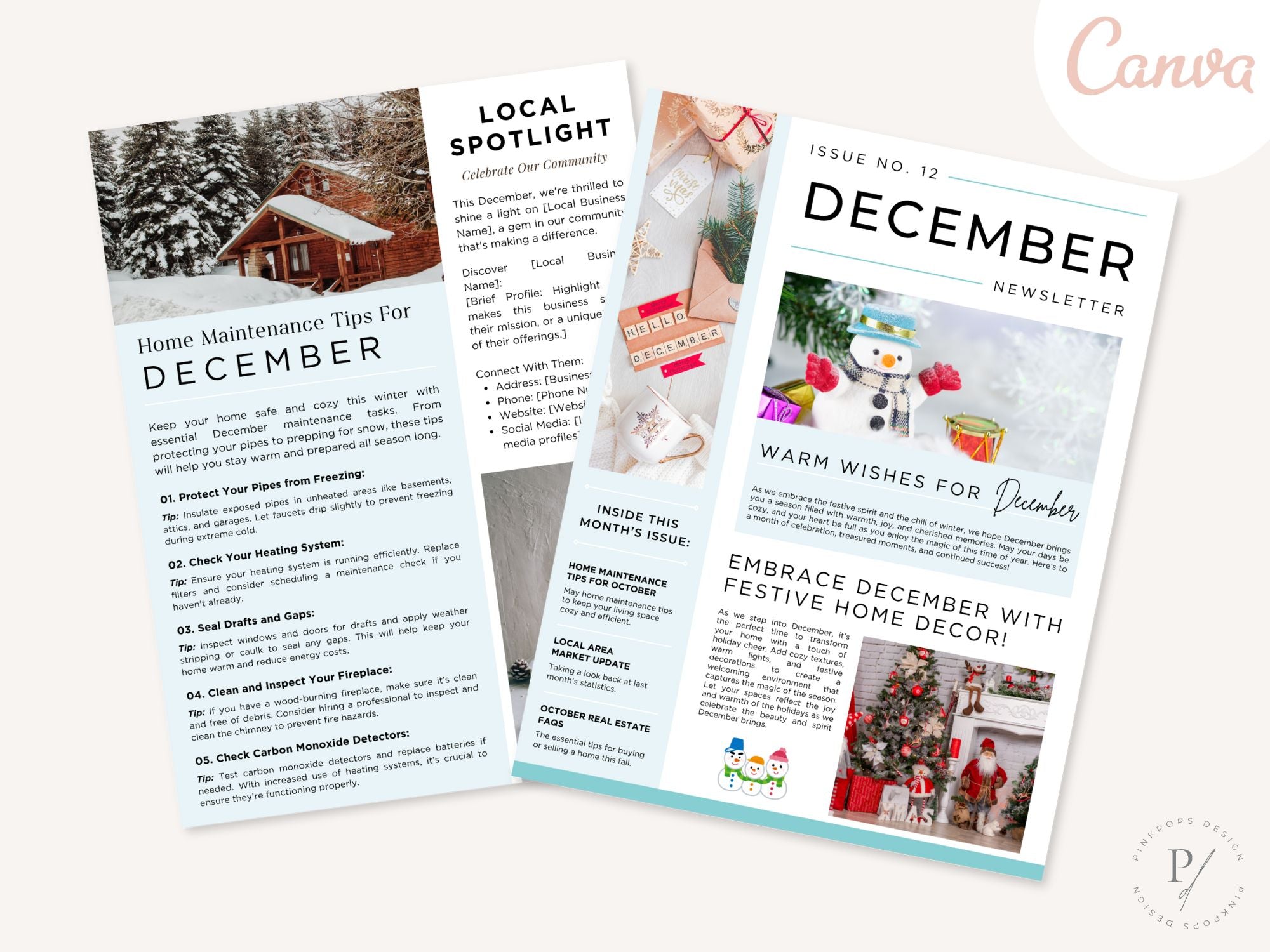 December Newsletter 2024 Vol 02 template for real estate professionals, featuring year-end market summaries and holiday home tips.