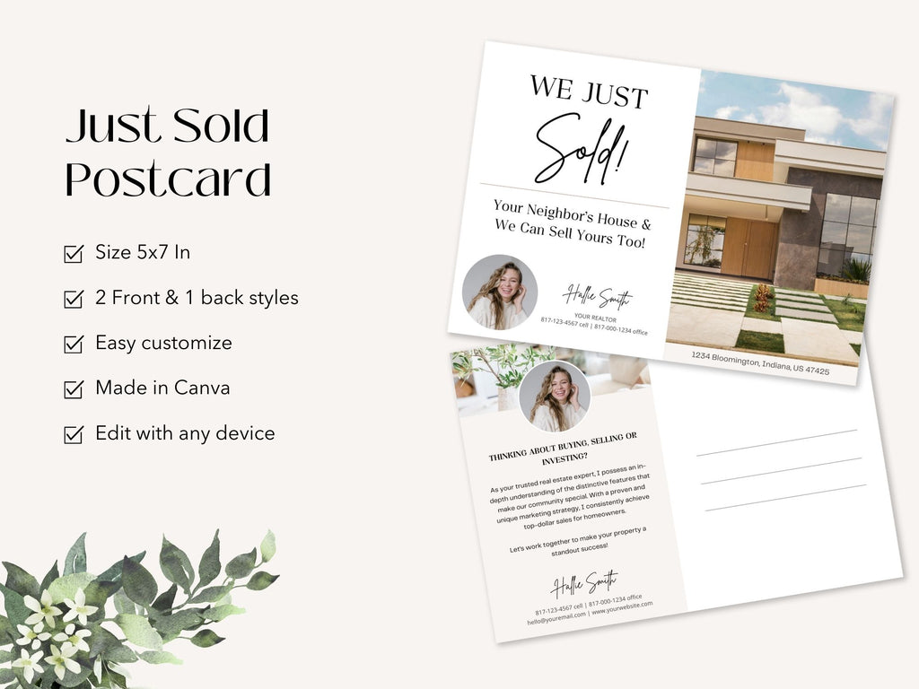 Just Sold Real Estate Postcard Vol 01 - Sleek and professional postcard template for announcing recent real estate sales.