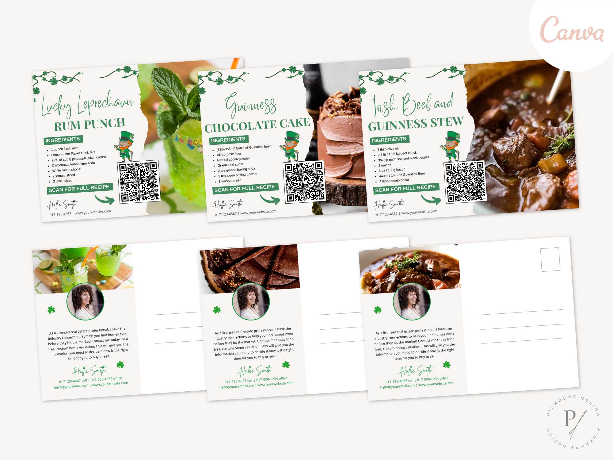 St. Patrick's Recipe Postcard Bundle - Charming and professionally designed postcards featuring delightful St. Patrick's Day recipes.