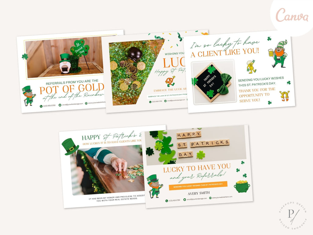 St. Patrick's Day Postcard Bundle - Eye-catching postcards for real estate marketing with Irish-themed charm and professional aesthetics.
