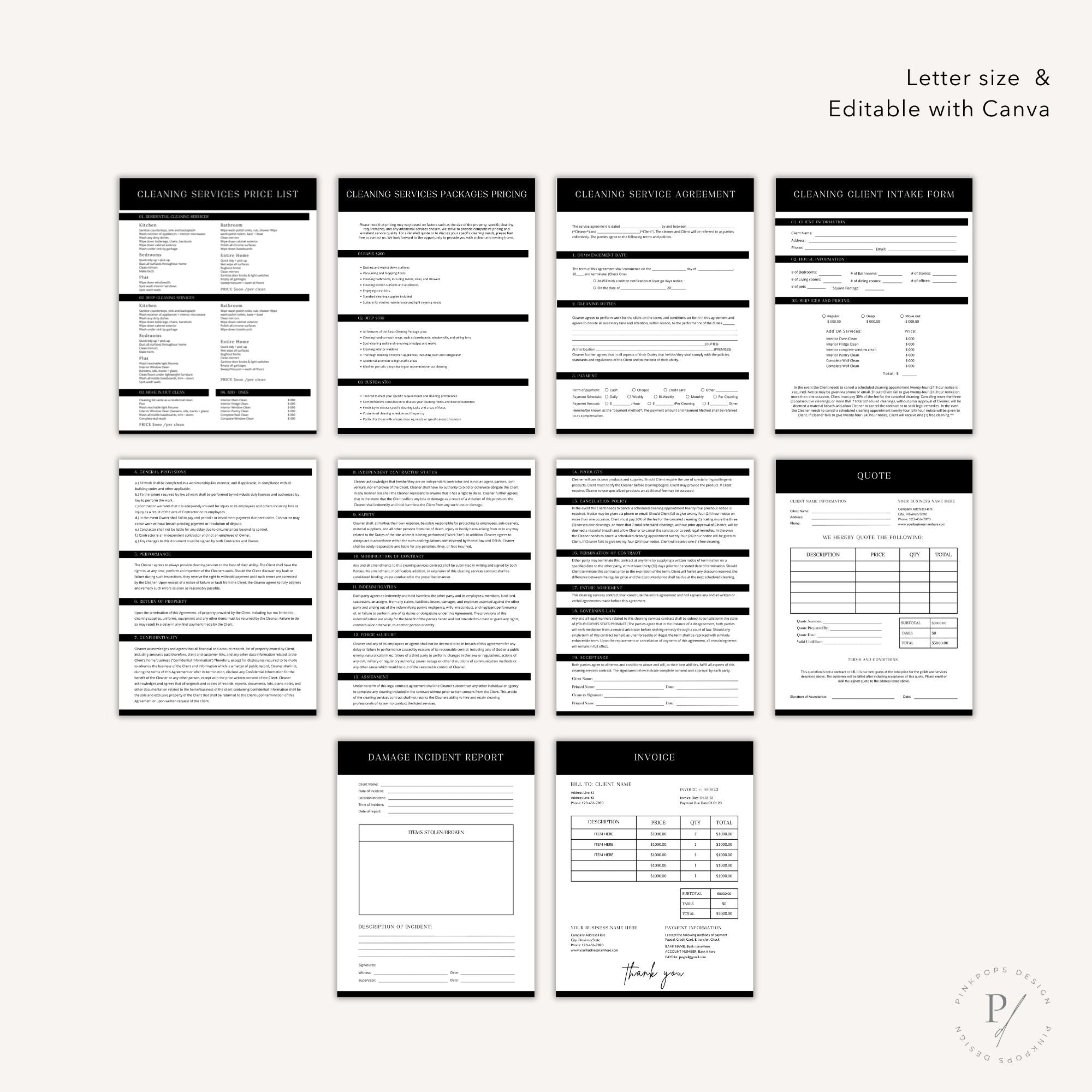 Black Cleaning Services Form Bundle