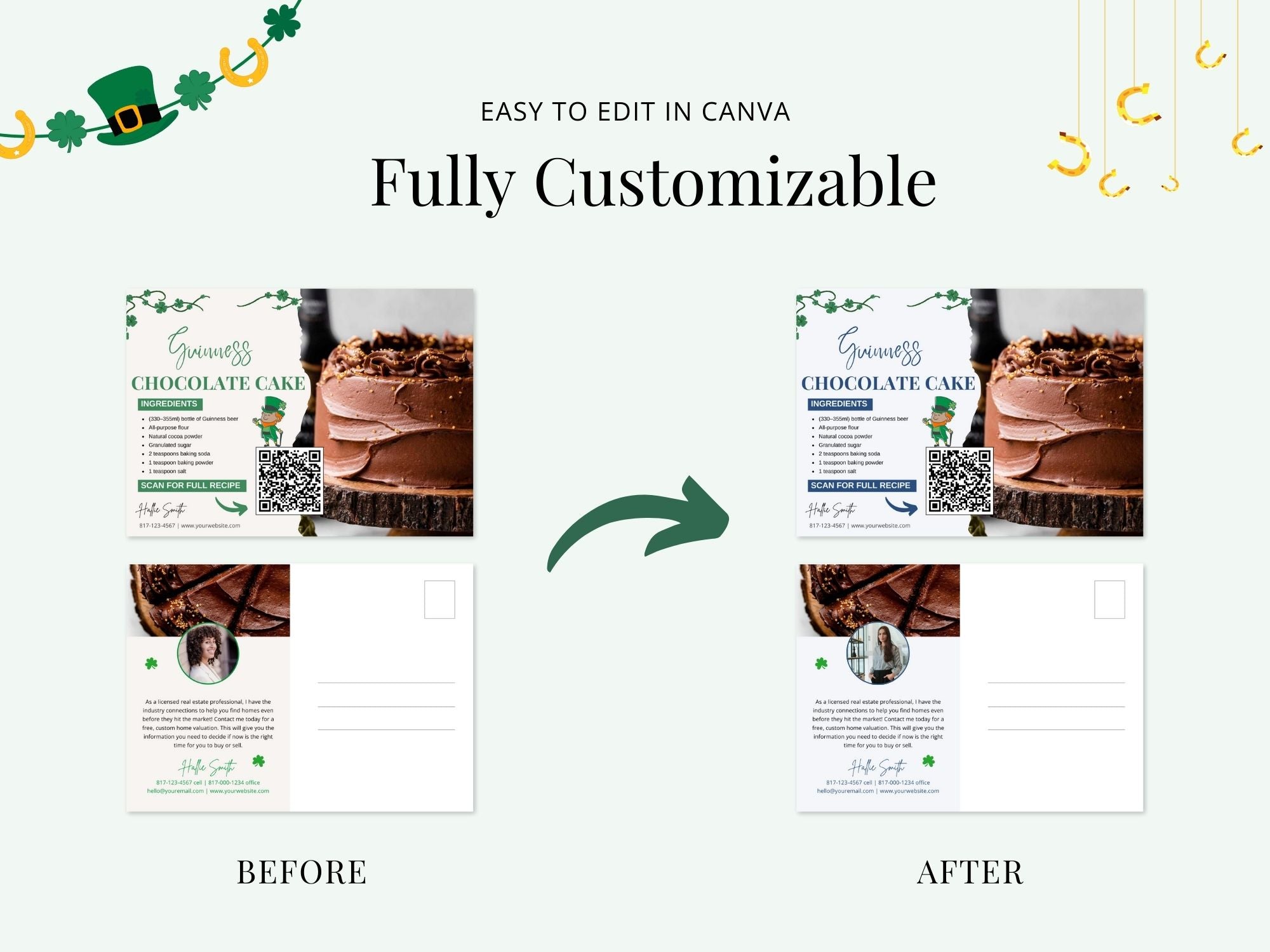 St. Patrick's Recipe Postcard Bundle - Charming and professionally designed postcards featuring delightful St. Patrick's Day recipes.