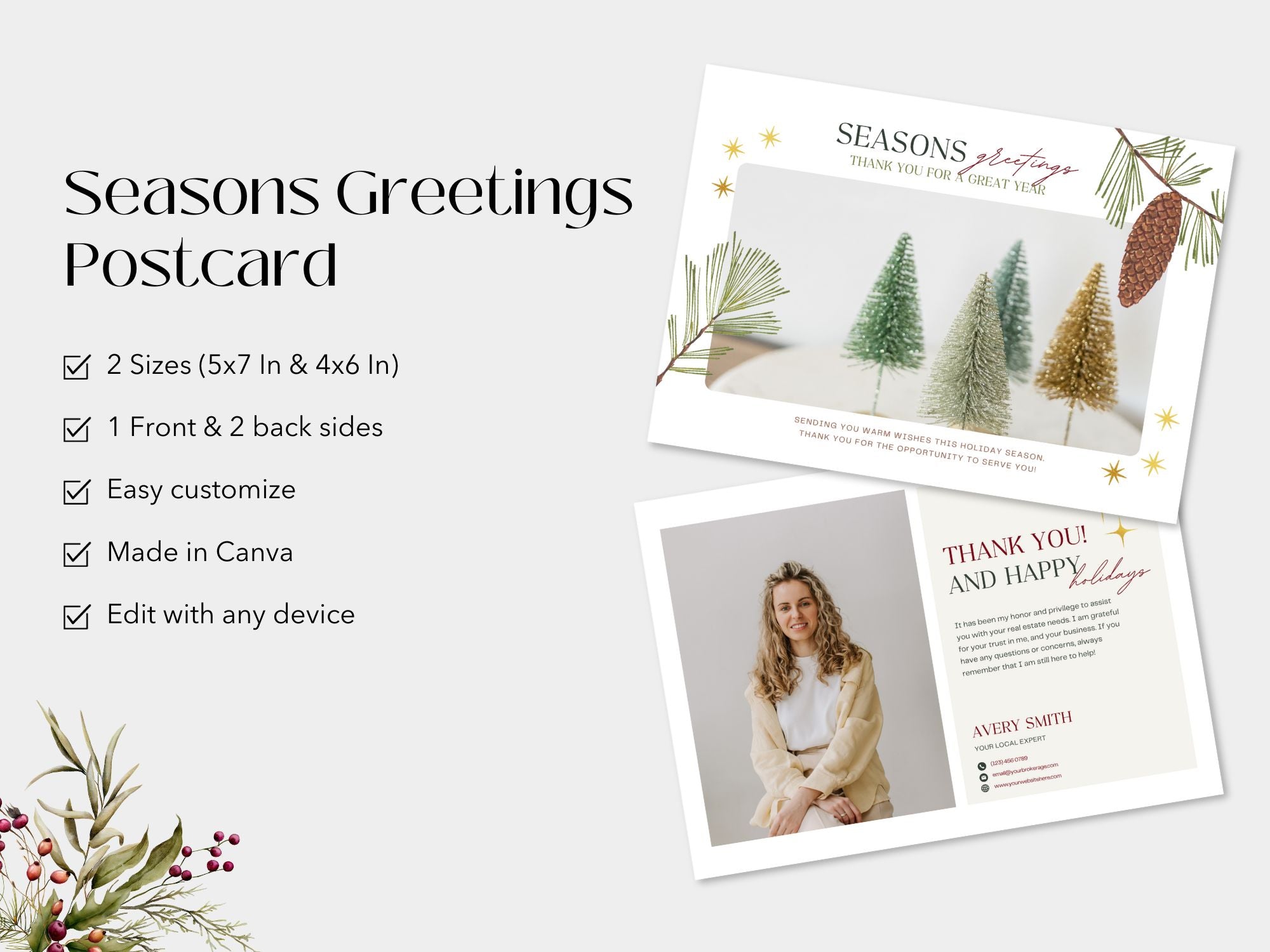 Real Estate Season Greetings Christmas Postcard - Festive Client Communication for the Holiday Season