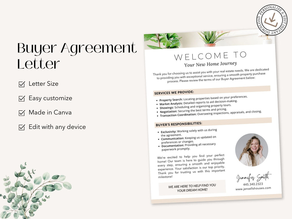 Buyer Agreement Letter Vol 01 - Professional template for real estate agents to formalize buyer agreements.