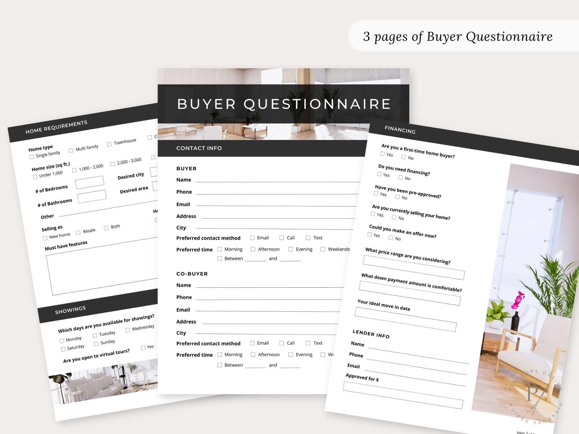 Real Estate Black Buyer & Seller Questionnaire Bundle - Sophisticated and editable templates for efficient communication in a classic black color scheme.