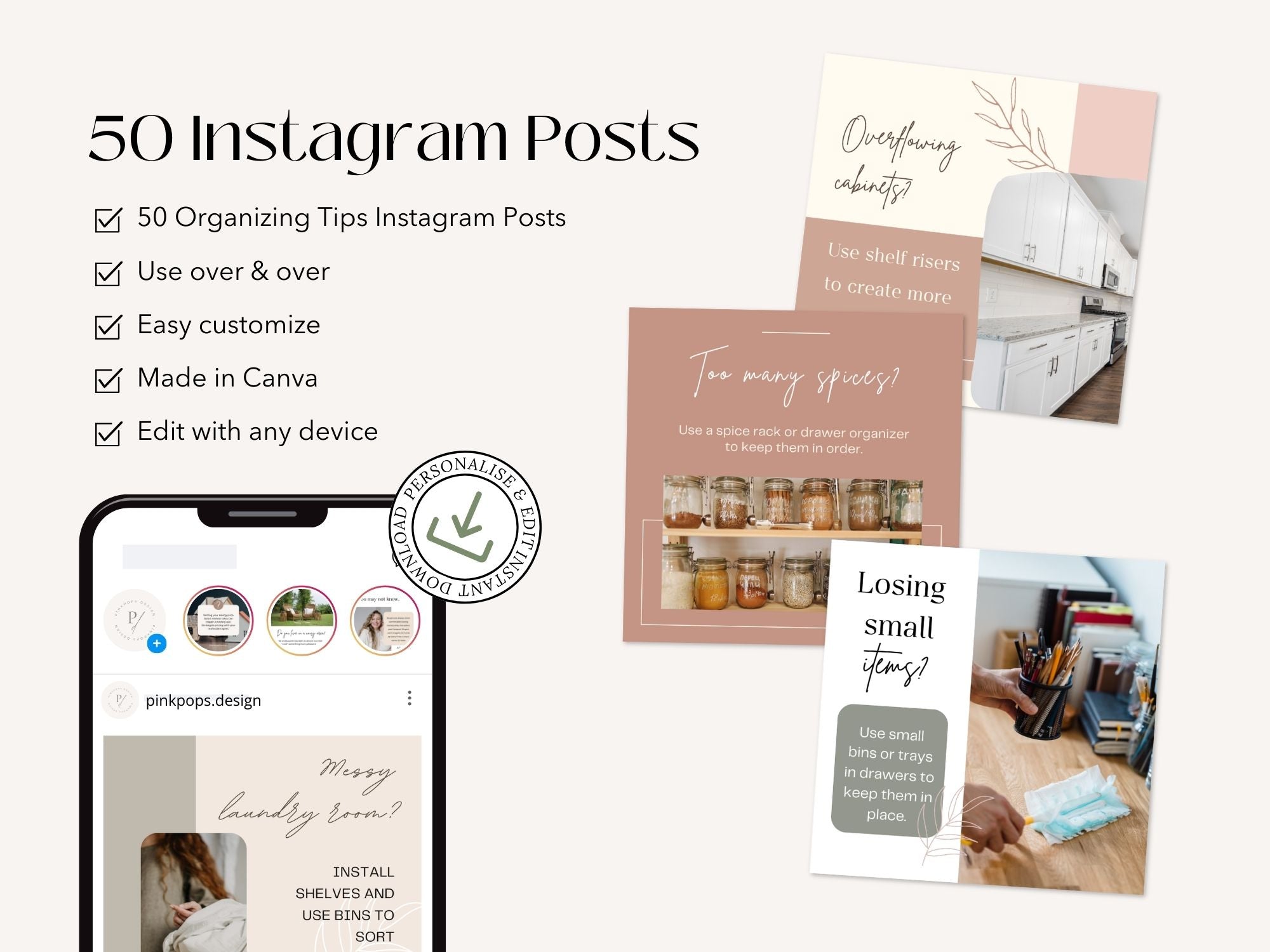 50 Organizing Tips Instagram Post Vol 01 - Beautifully designed templates with practical  organizing tips.