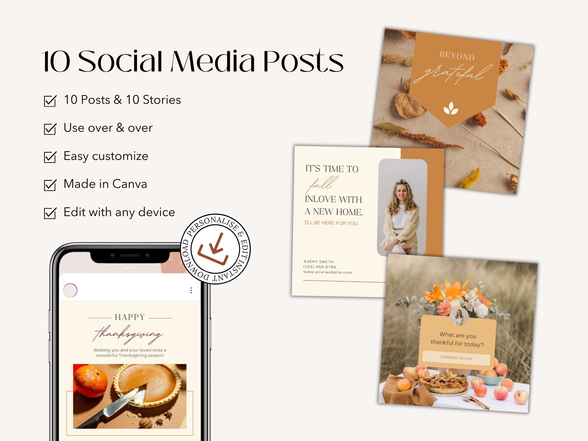Real Estate Thanksgiving Social Media Posts - Professionally designed posts for expressing gratitude, sharing seasonal updates, and engaging with your audience in the spirit of the Thanksgiving holiday season.