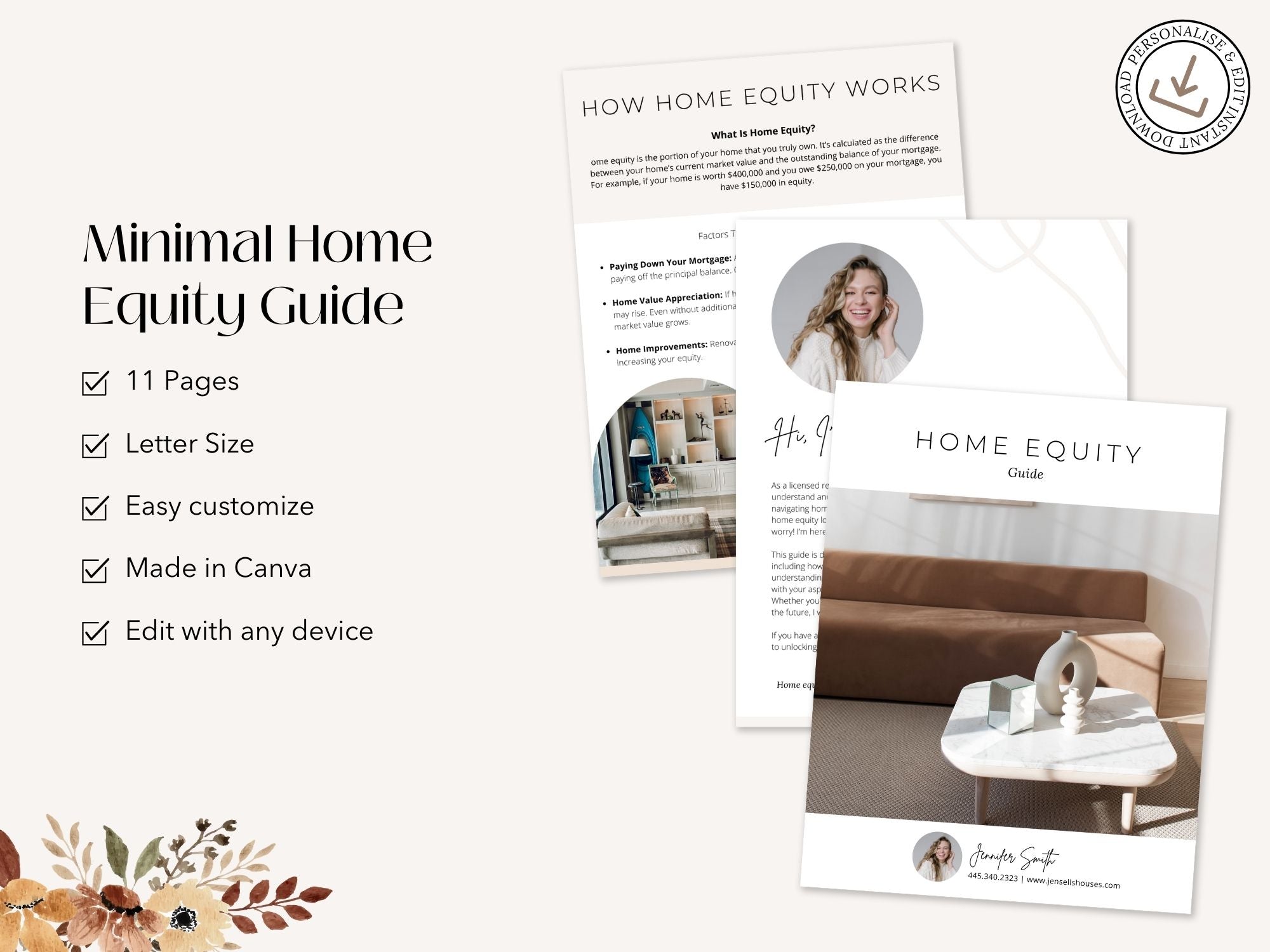 Minimal Home Equity Guide template for real estate agents to help homeowners maximize their home equity,