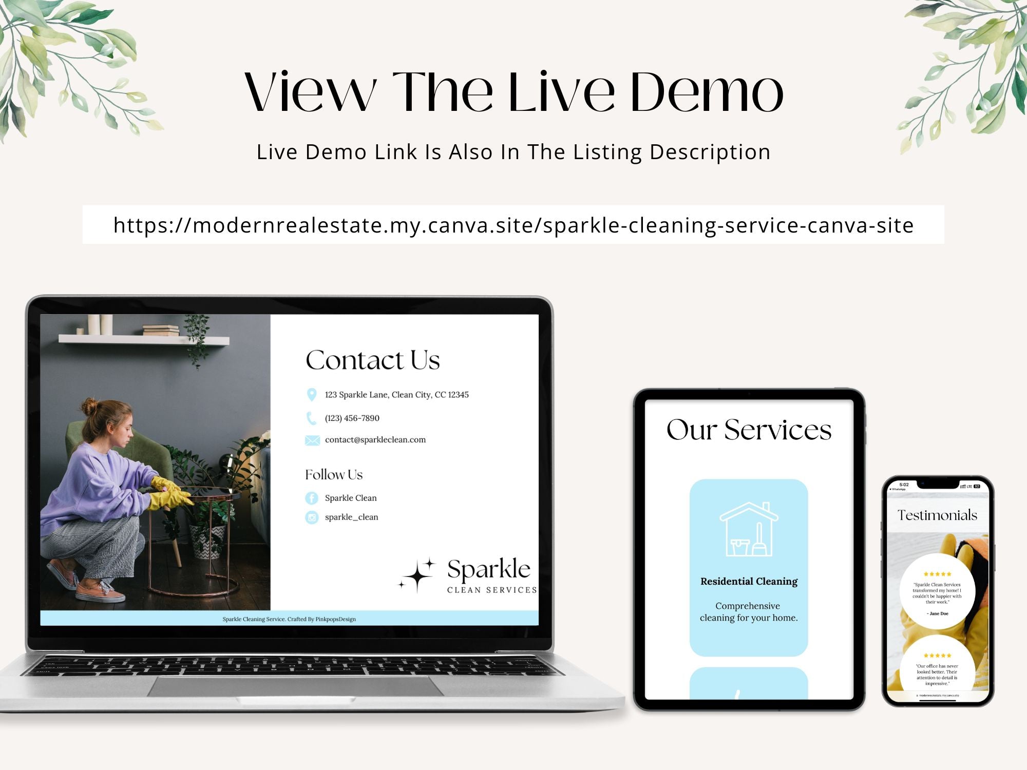 Sparkle Cleaning Service Canva Site - User-friendly template for showcasing cleaning services.