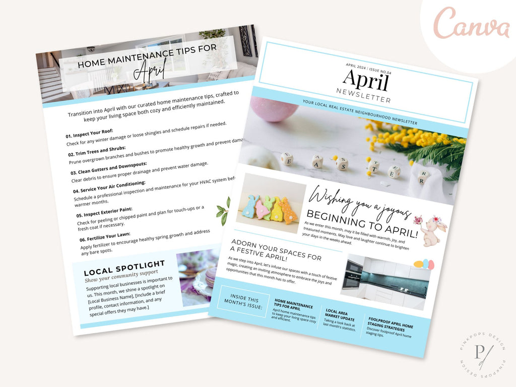 Minimal April Newsletter 2024 - Clean and modern real estate newsletter template for impactful communication.