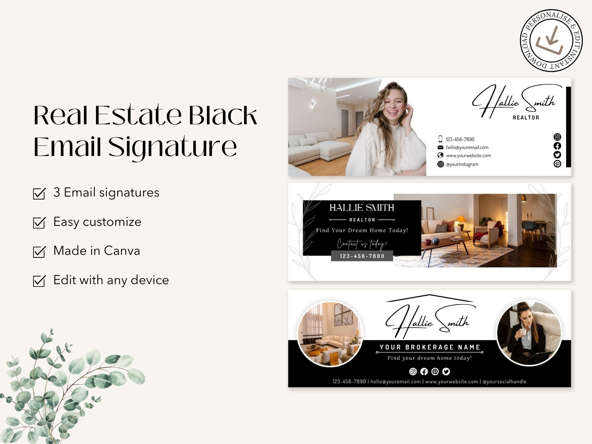Real Estate Black Email Signature Vol 01 - Sleek and minimalist email signature for real estate professionals.