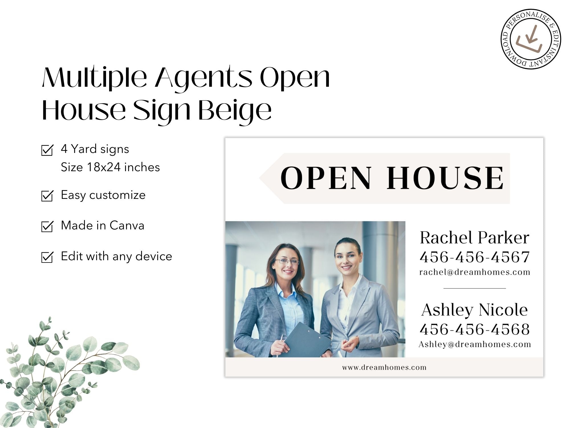  Beige Multiple Agents Open House Sign (18 x 24)- Stylish and sturdy sign for promoting open  houses with multiple agents.
