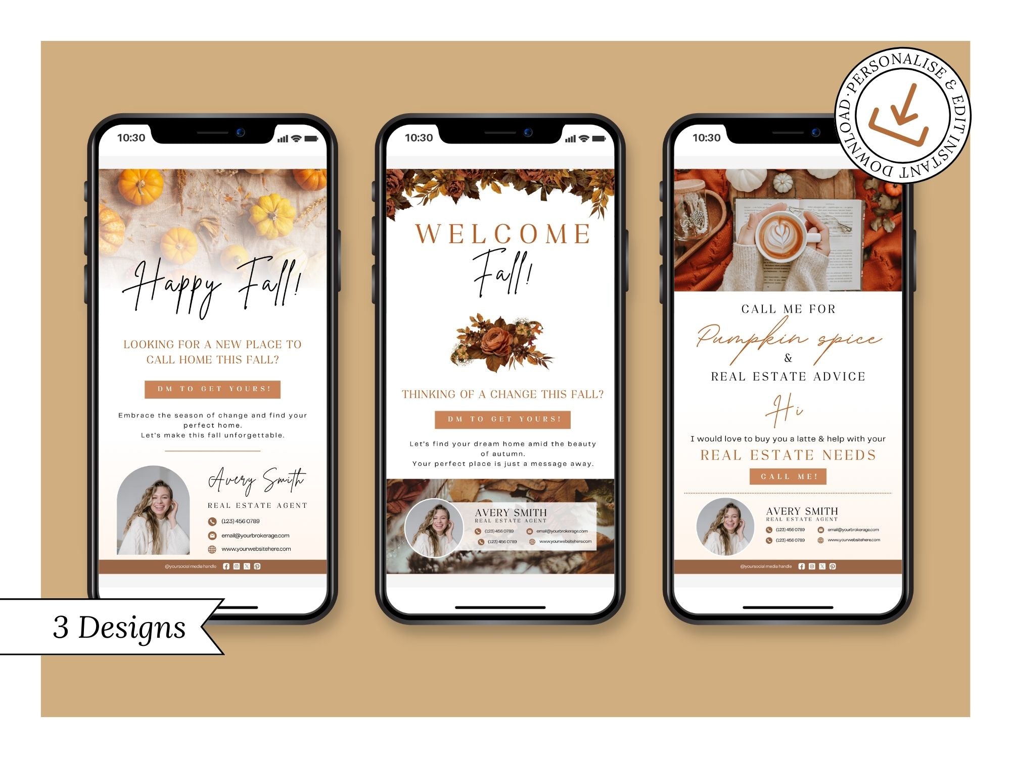 Fall Digital Textables Vol 02 - Autumn-themed designs for real estate digital marketing and client engagement.