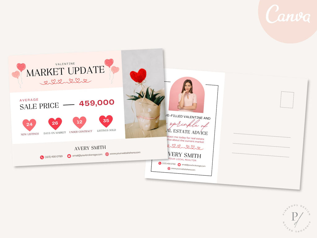Valentine Market Update Postcard - Professionally designed real estate postcard combining market insights with a touch of Valentine's Day charm.