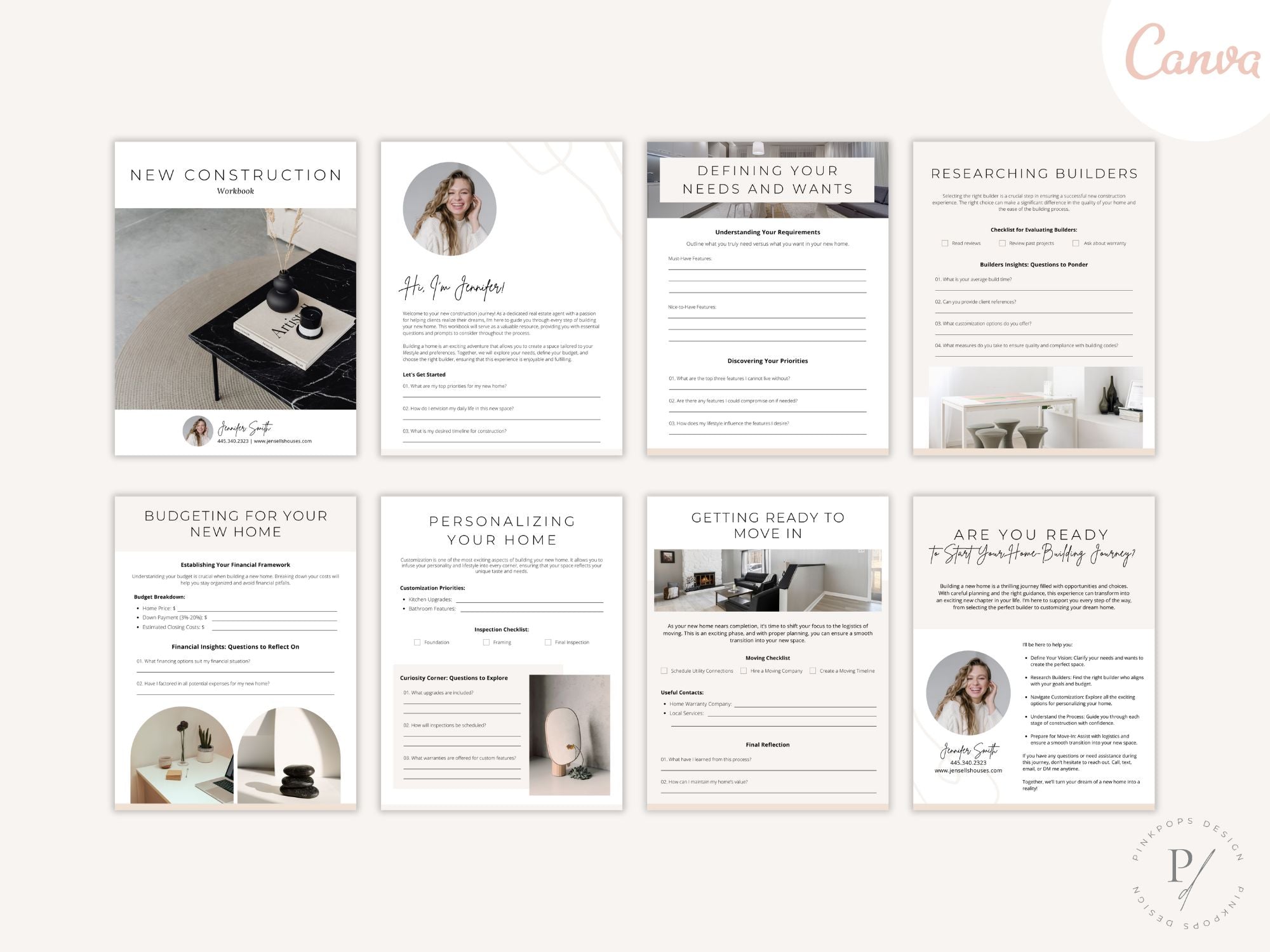 Minimal New Construction Workbook for realtors, helping clients navigate the home-building
process.