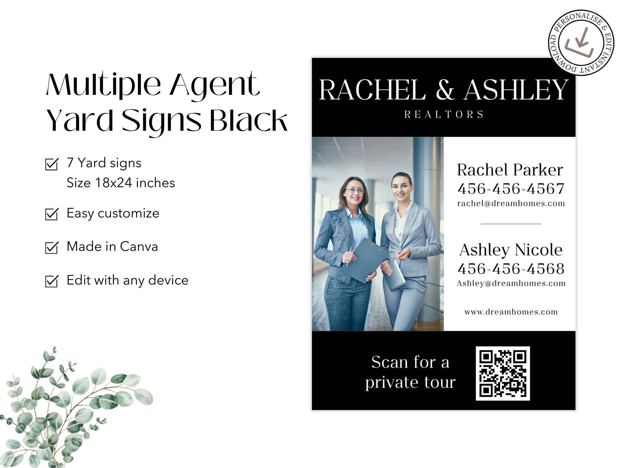  Black Multiple Agents Yard Sign (18 x 24)- Sleek and durable yard sign for showcasing multiple  agents.