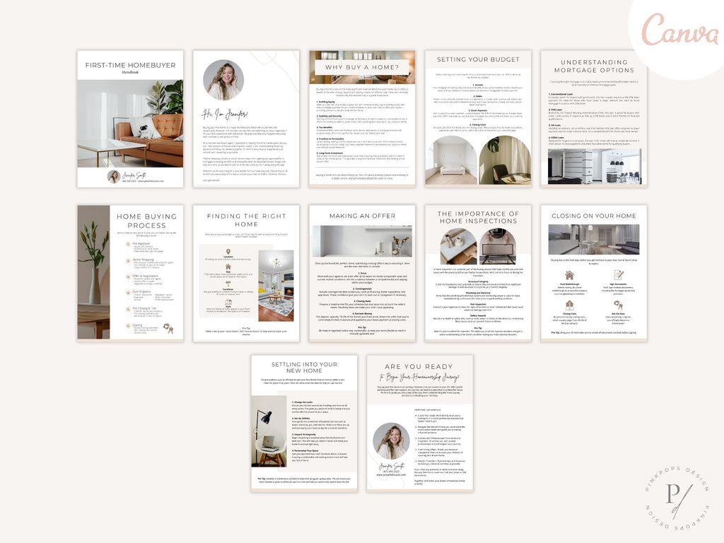 Minimal First Time Homebuyer Handbook for realtors, guiding new buyers through the home
purchase process.
