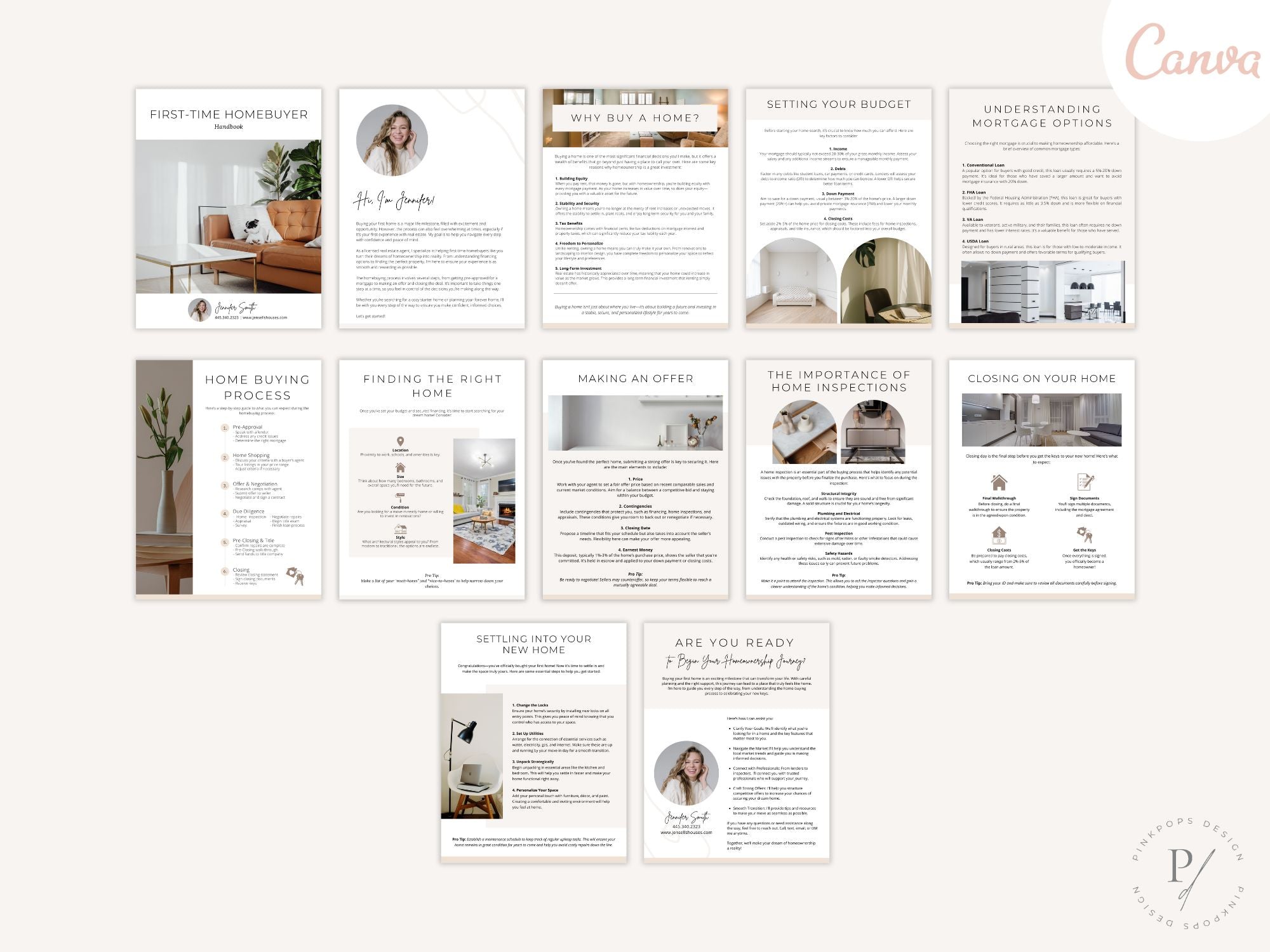Minimal First Time Homebuyer Handbook for realtors, guiding new buyers through the home
purchase process.