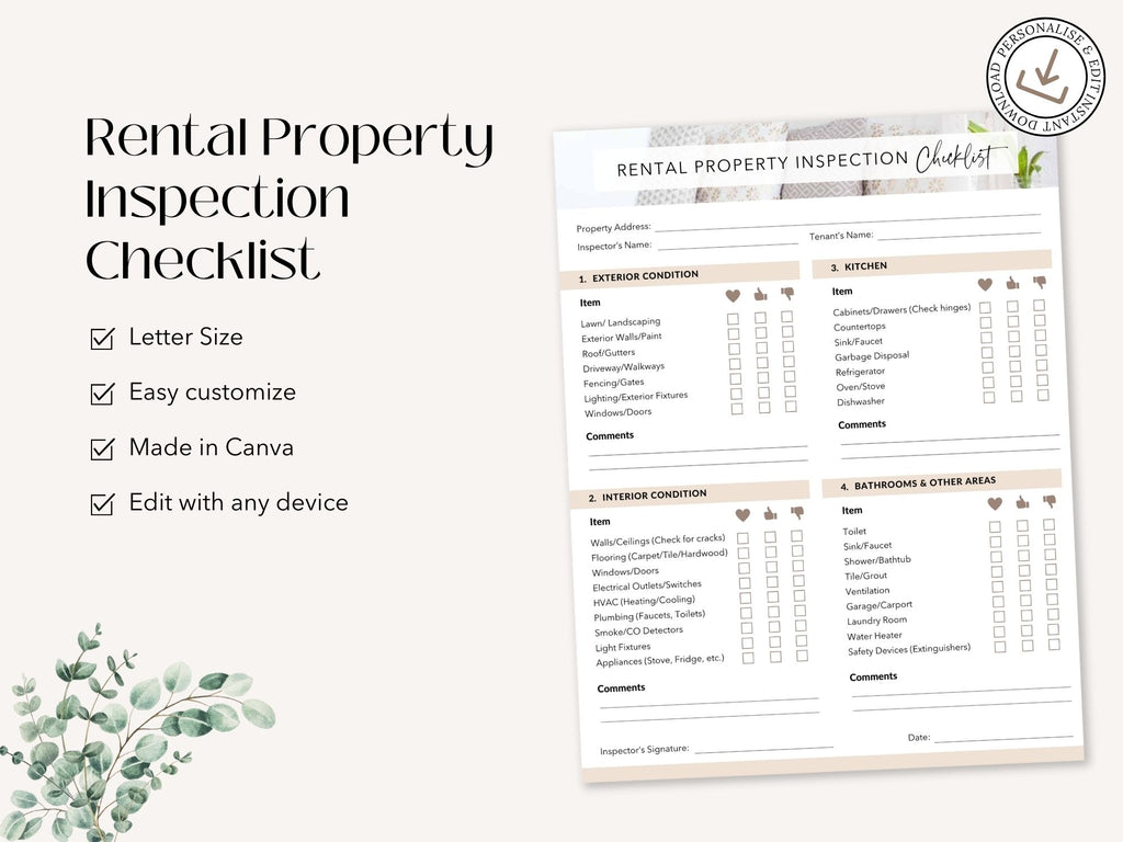 Rental Property Inspection Checklist for landlords and property managers to assess property condition.