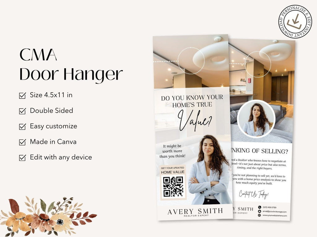 Real estate CMA door hanger offering free home value estimate