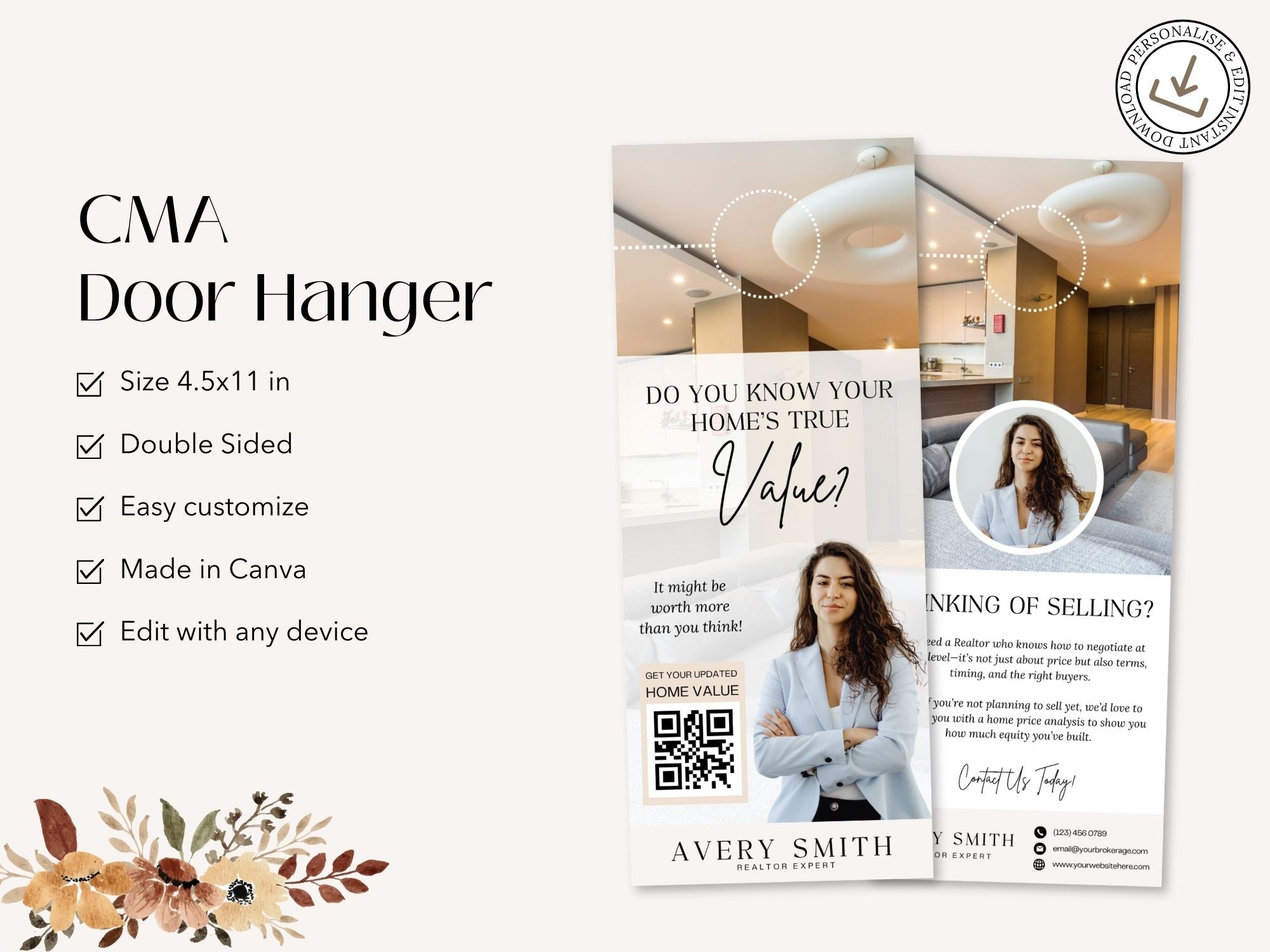 Real estate CMA door hanger offering free home value estimate