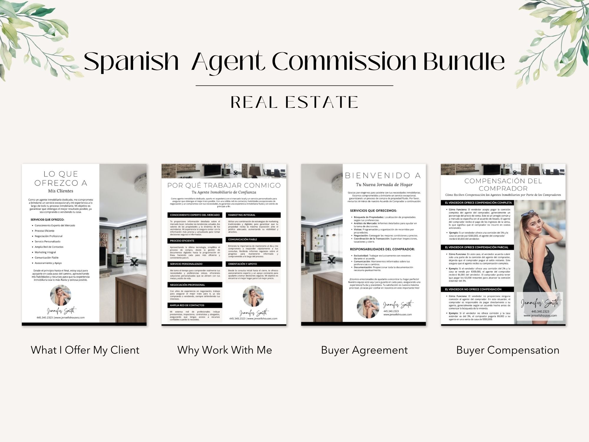 Spanish Agent Commission Bundle Vol 02 - Real estate documents in Spanish explaining
commission structures and services for agents.