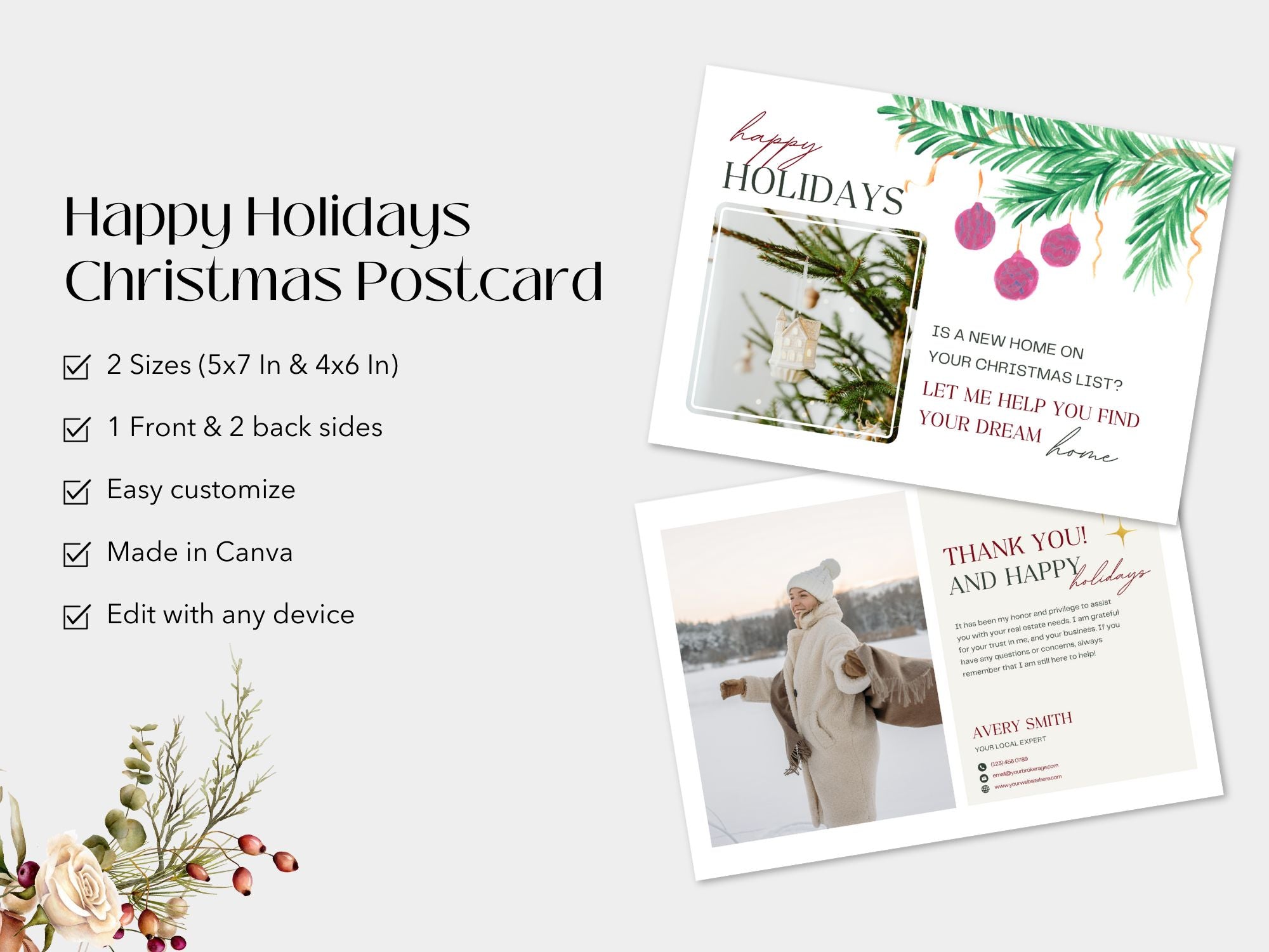 Real Estate Happy Holidays Christmas Postcard - Conveying Warm Holiday Wishes for Clients