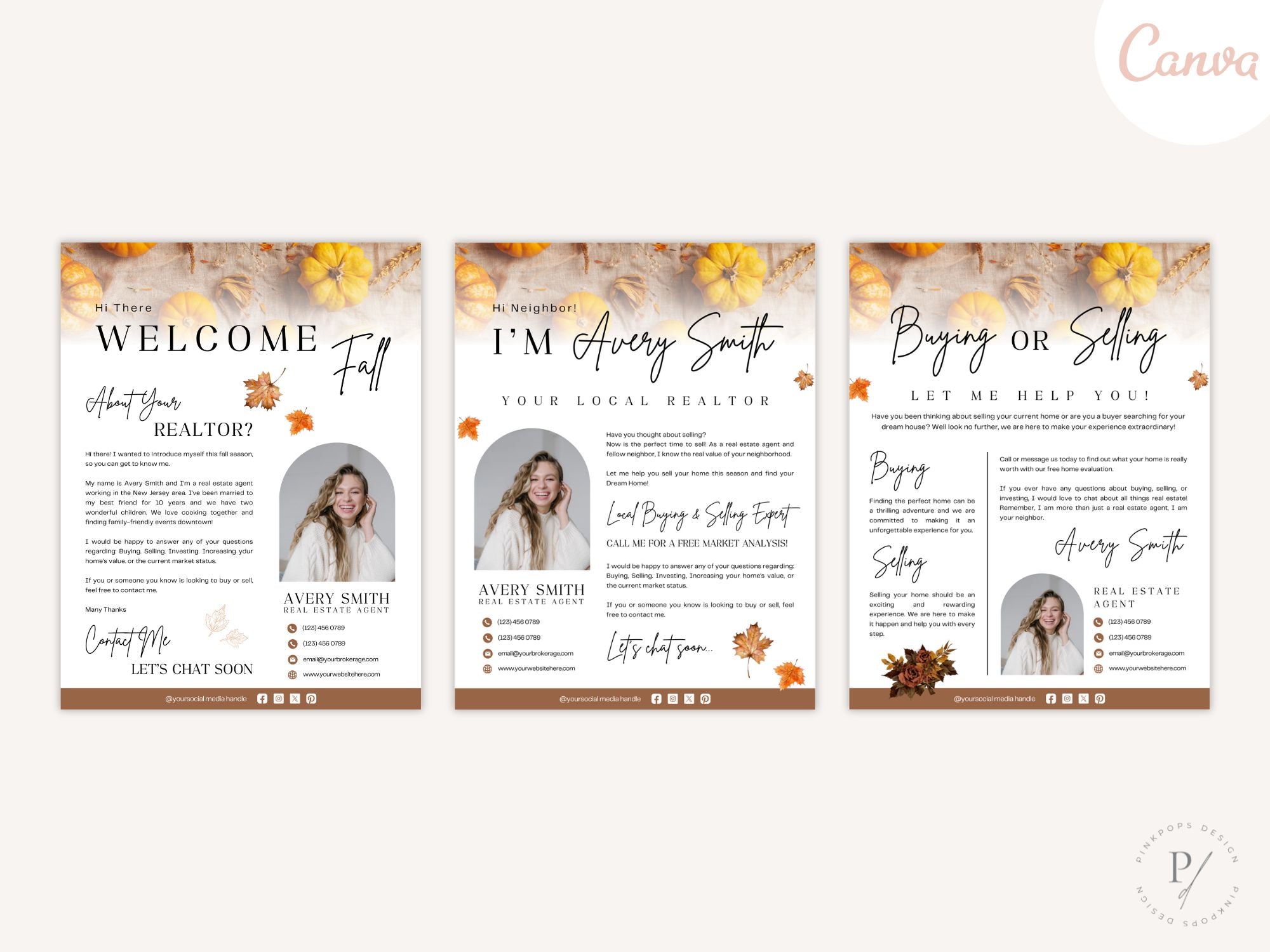 Fall Real Estate Letters Vol 02 with autumn-themed designs for seasonal client outreach.
