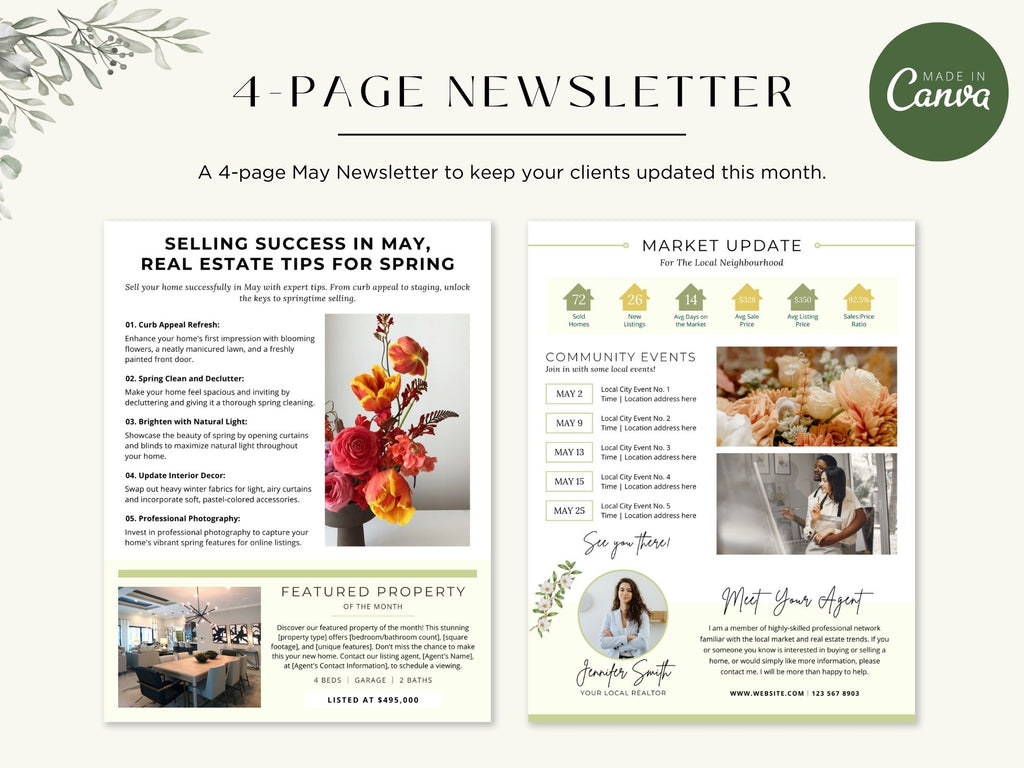 Minimal May Newsletter 2024 - Clean and modern real estate newsletter template for impactful communication.