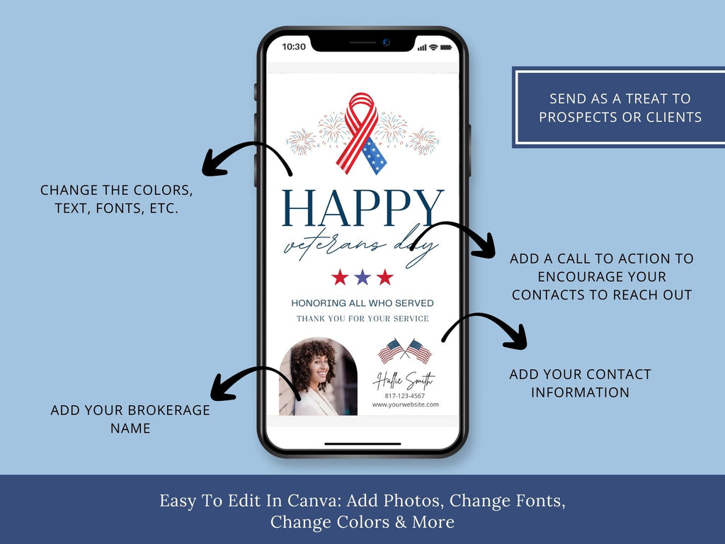 Real Estate Veterans Day Digital Card - Virtual expression of gratitude and appreciation for veterans' service, creating a meaningful connection in real estate digital outreach