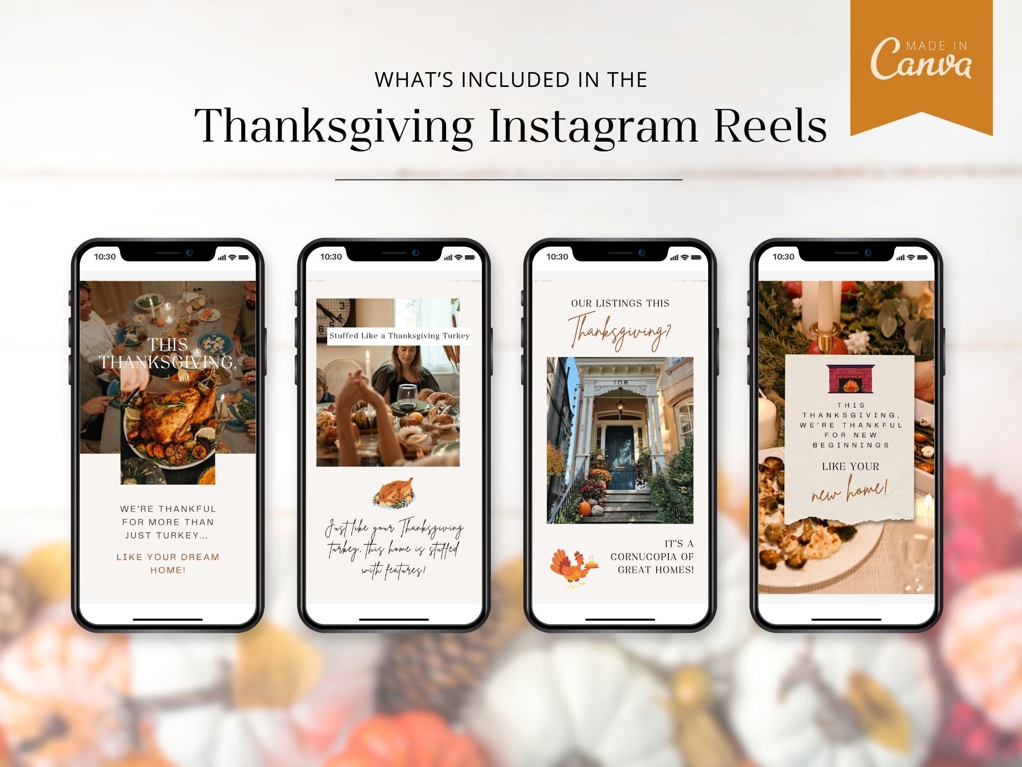 Thanksgiving-themed real estate Instagram reels offering holiday content for realtors.