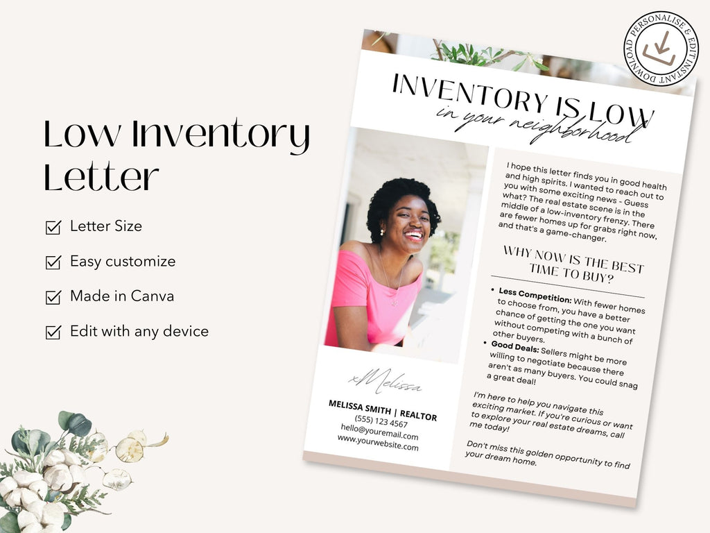 Low Inventory Real Estate Letter Vol 01 - Expertly crafted letter addressing current market conditions, providing insights and strategic advice for buyers and sellers in the low inventory real estate market.