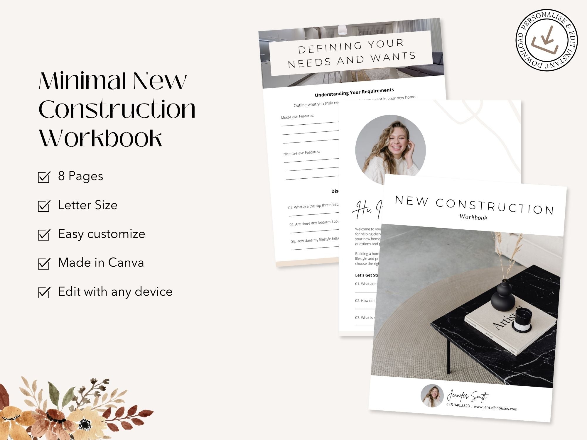 Minimal New Construction Workbook for realtors, helping clients navigate the home-building
process.