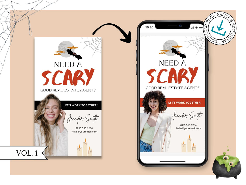 Scary Good Real Estate Agent Digital Halloween Card - Creatively designed digital card combining spooky fun with a professional touch for a unique and engaging way to express seasonal wishes during the Halloween season