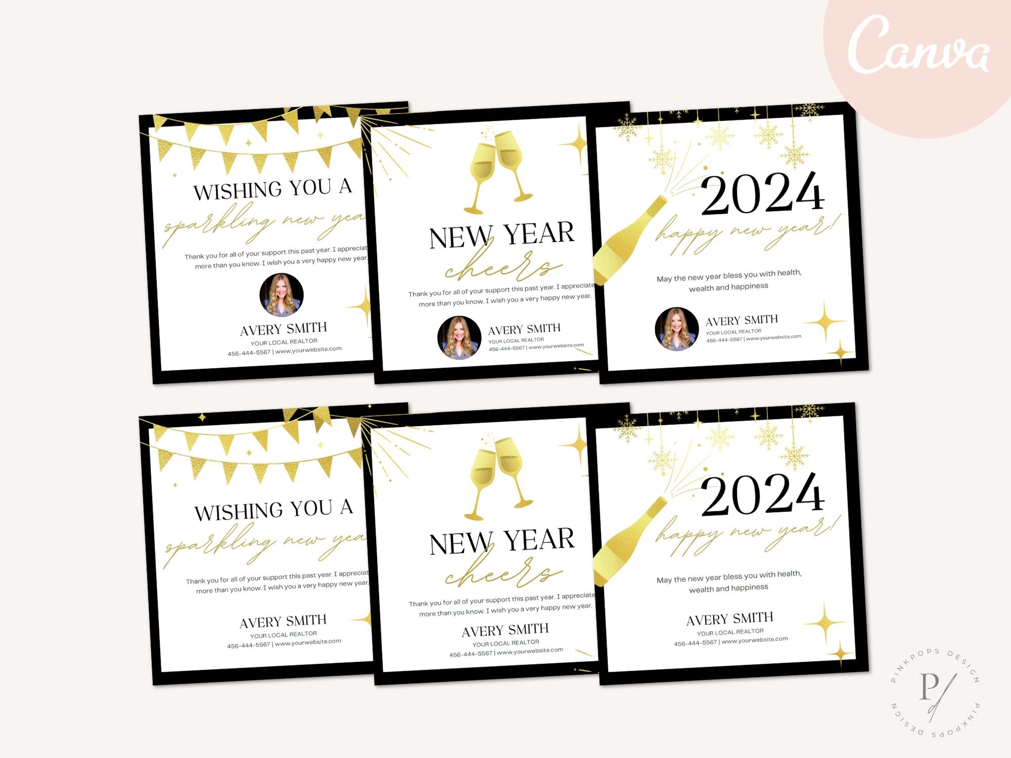 Real Estate New Year Pop By Tags Bundle - SQUARE: Spreading Festive New Year Cheer to Clients and the Community